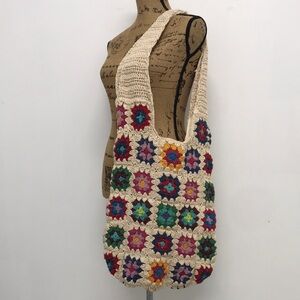 NWT Boho Granny Square Crochet Colorful Beach Bag Tote